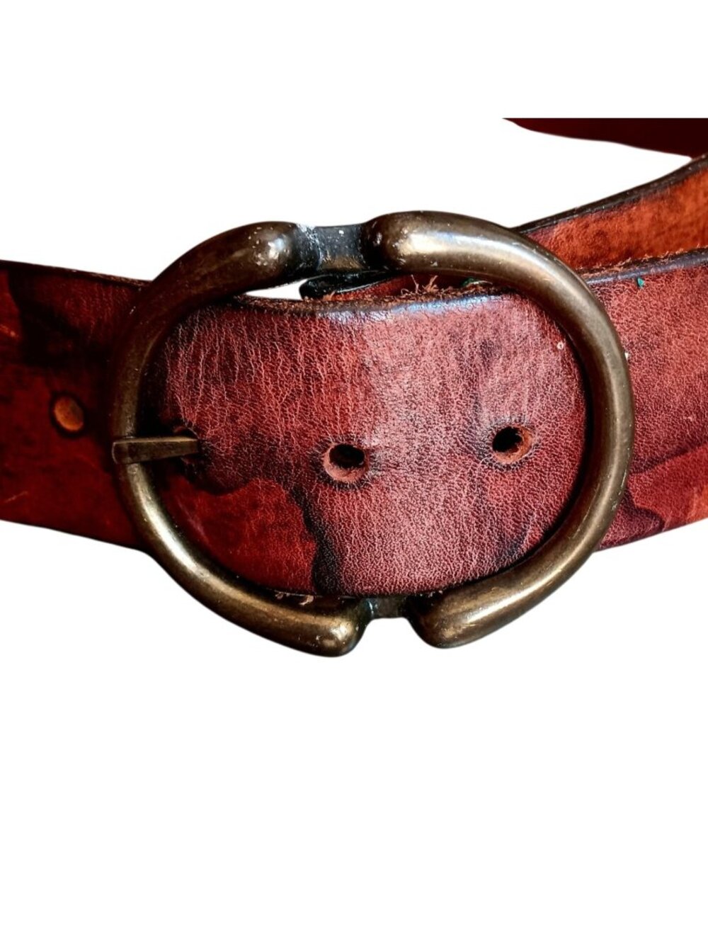 True Vintage 36 Medium Leather Belt Bronze Buckle Lyntone 197's Boho USA Made